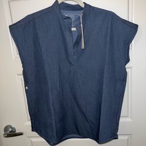 Figs scrub top heather denim blue xxs